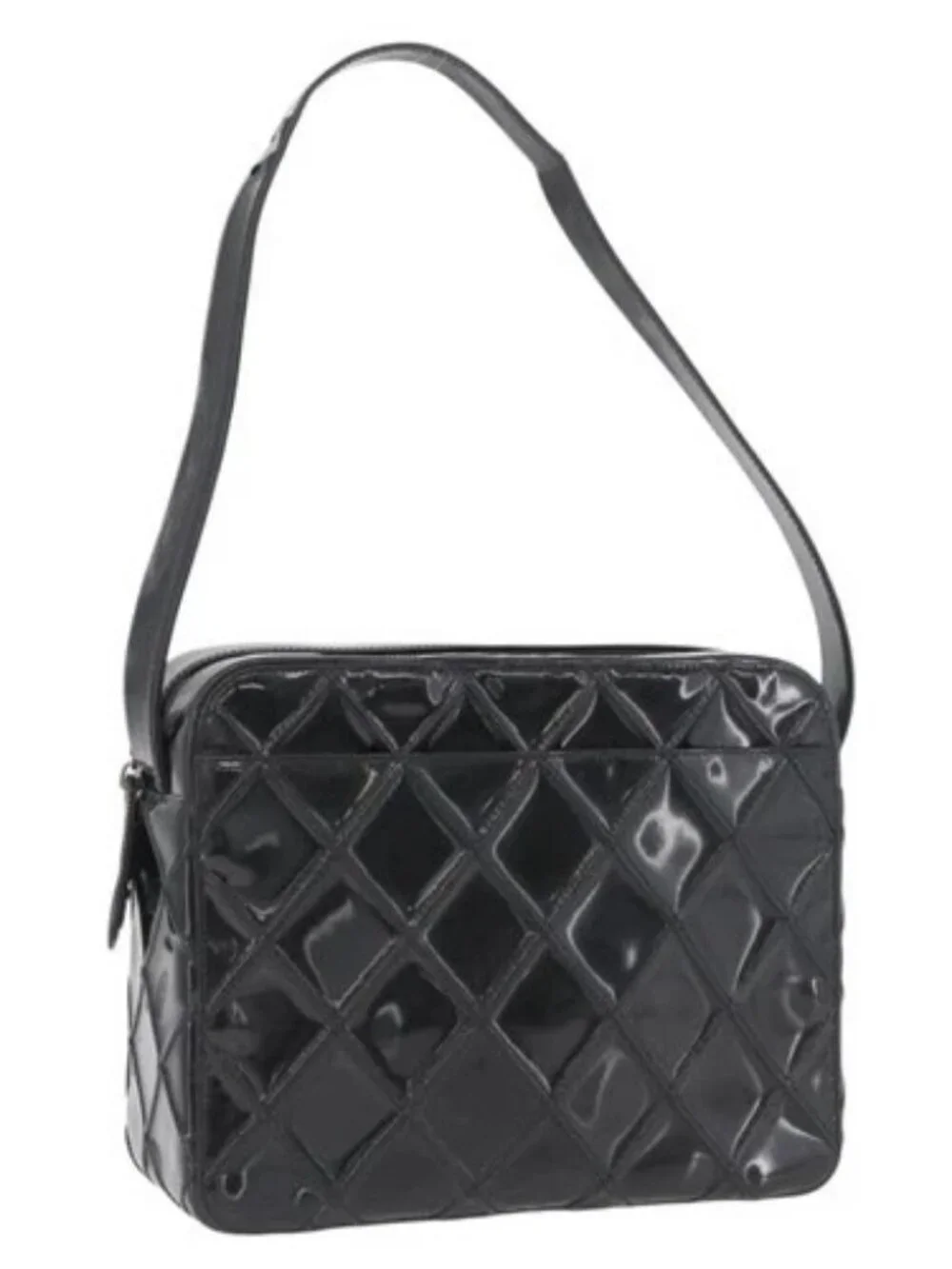 CHANEL Bicolore Shoulder Bag Patent leather Black Silver CC Auth BAZ811A
